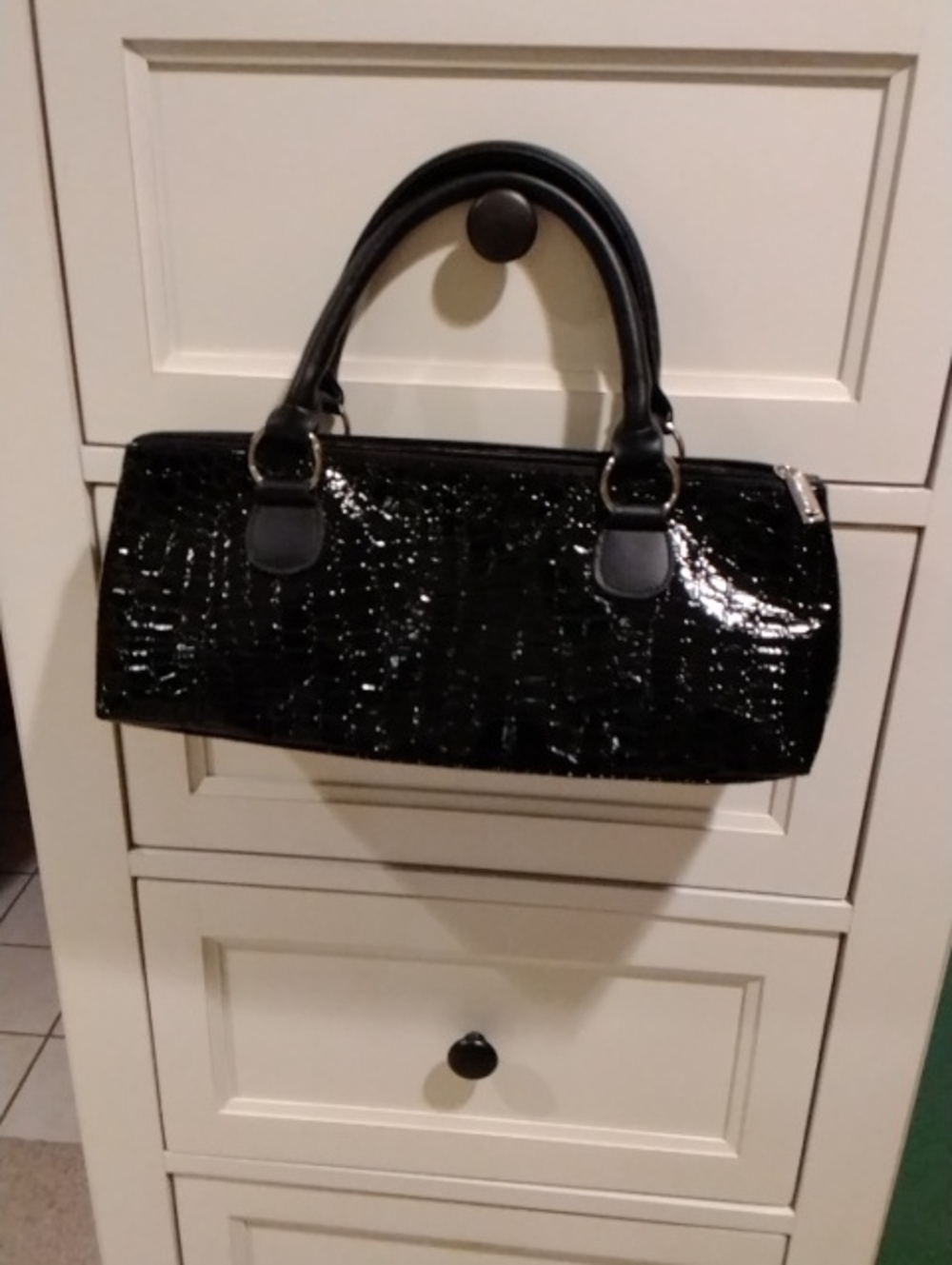 Black Croc-Embossed Patent Top-Handle Insulated WINE tote